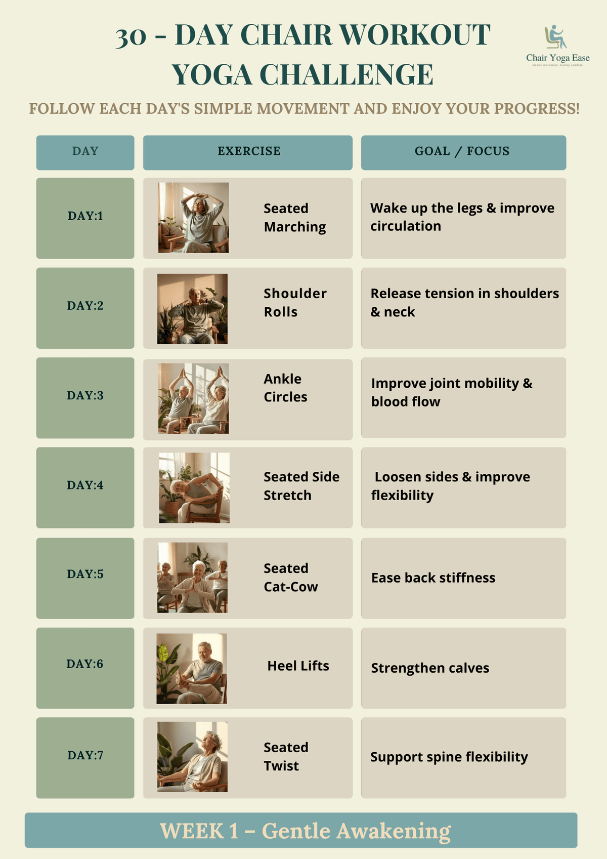 30-Day Gentle Chair Workout Challenge for Seniors - ChairYogaEase